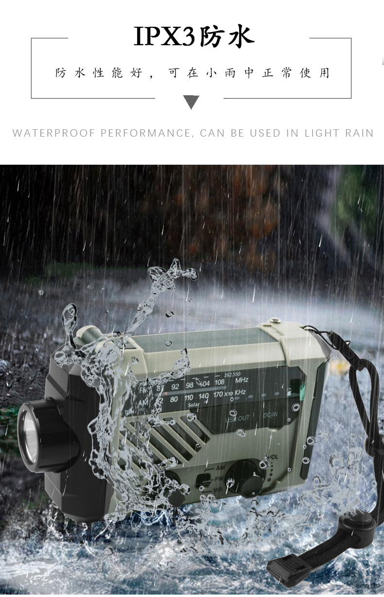Solar USB charging disaster prevention emergency LED flashlight home outdoor student dormitory hand power Radio