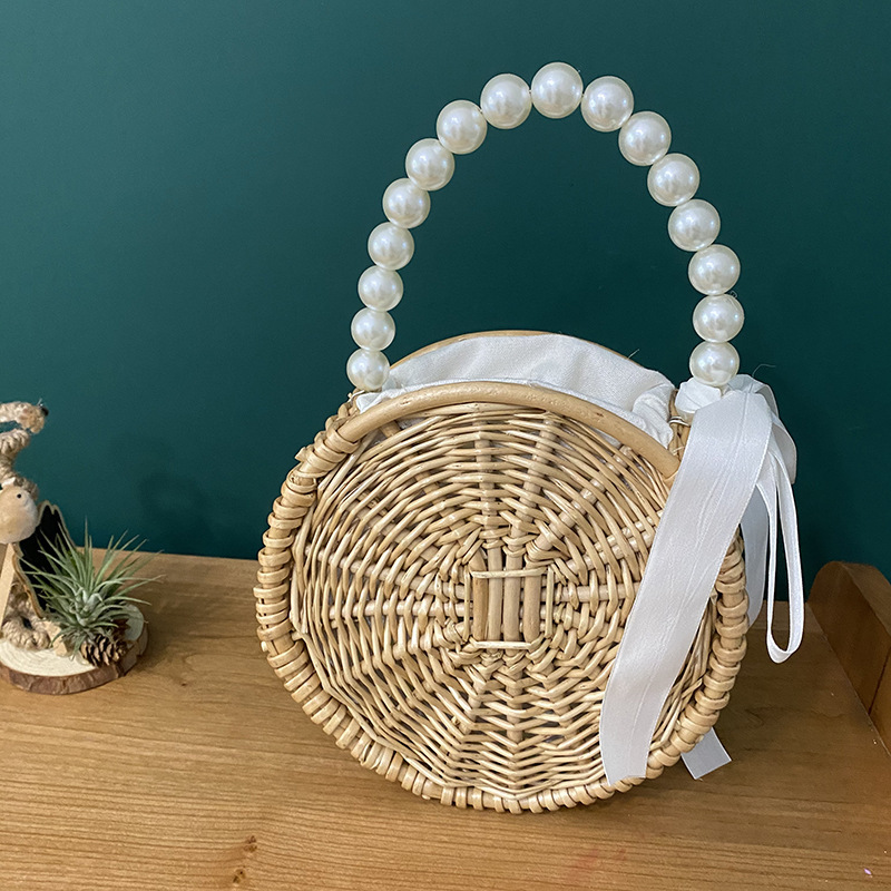 225g Weight Beading, Weave Fashion Element String Closure Type Single Shoulder Strap Strap Type Crossbody Bag Bags Type Holiday, Travel Occasion Straw Material Solid Color Pattern Spring&Summer Season Women's Gender Vacation, Beach Style Small Size Women's Small Straw Solid Color Vacation Beach Beading Weave String Crossbody Bag 4