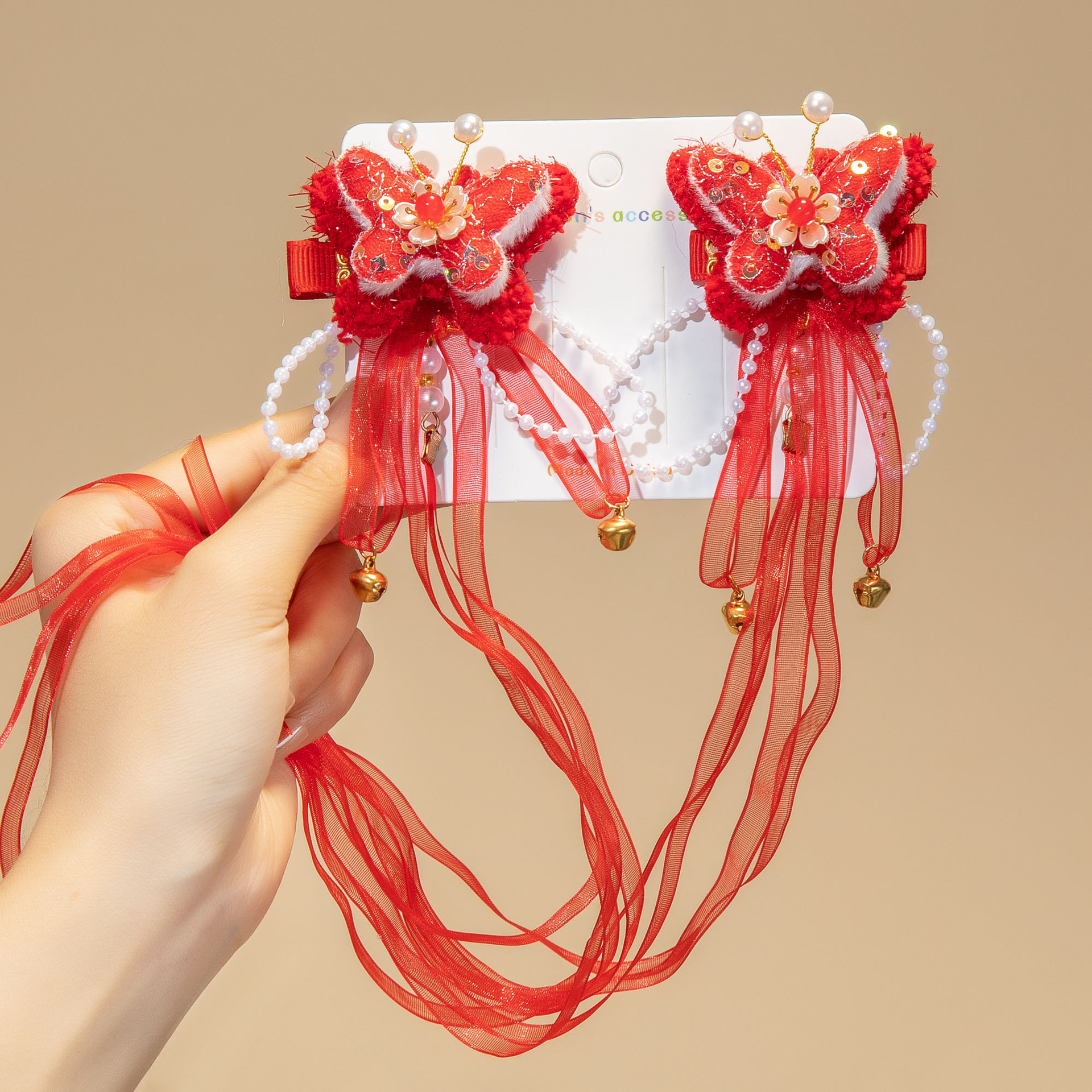 Año Nuevo horquilla accesorios para el cabello de los niños Hanfu estilo antiguo borla arco horquilla niña bebé peluca trenza cabeza Accesorios