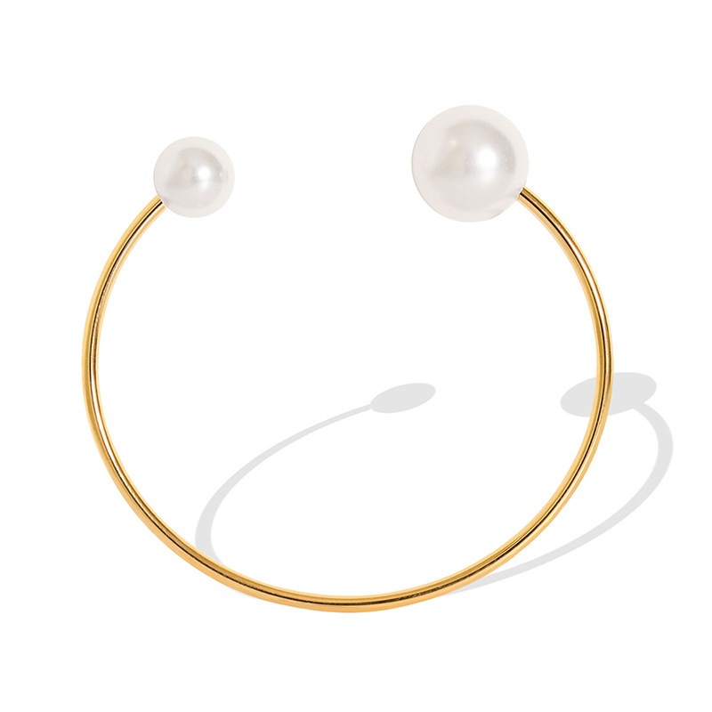 Joyería de estilo coreano fresco elegante imitación perla abierta exquisita pulsera femenina Titanium acero plateado 18K oro Real Fábrica al por mayor