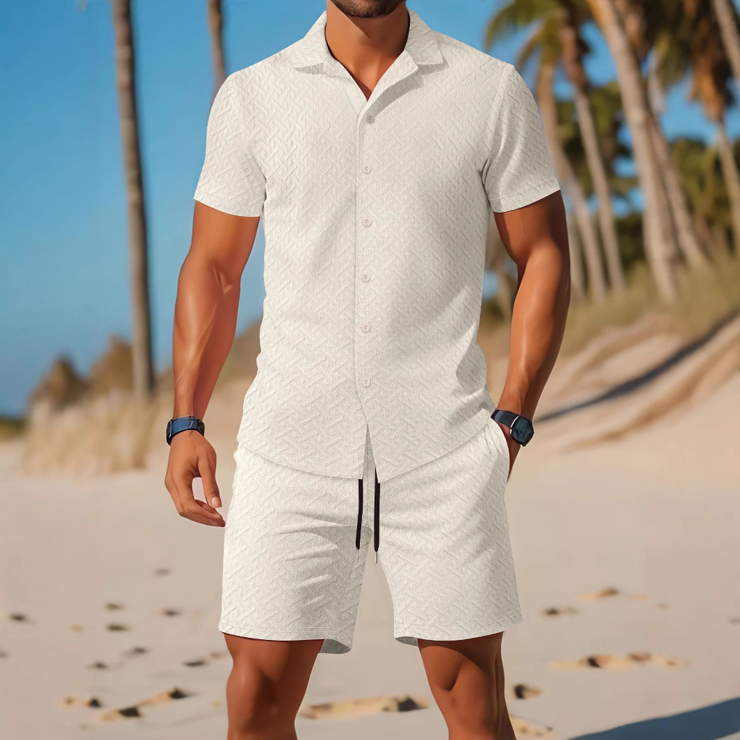 Lässiges Kurzarmhemd- und Shorts-Set für Herren – Sommer-Outfit aus atmungsaktiver Baumwollmischung mit kontrastierendem Farbdesign, S/M/L/XL/XXL_voghion.com