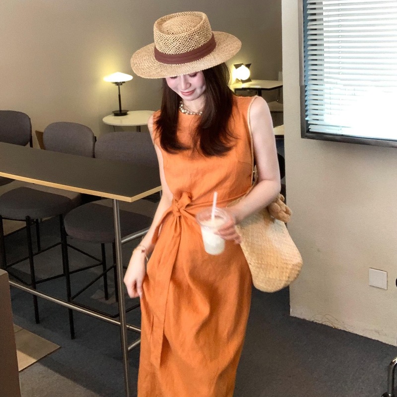 法式高级感绿色无袖背心连衣裙子女夏季2025新款气质收腰显瘦长裙|undefined