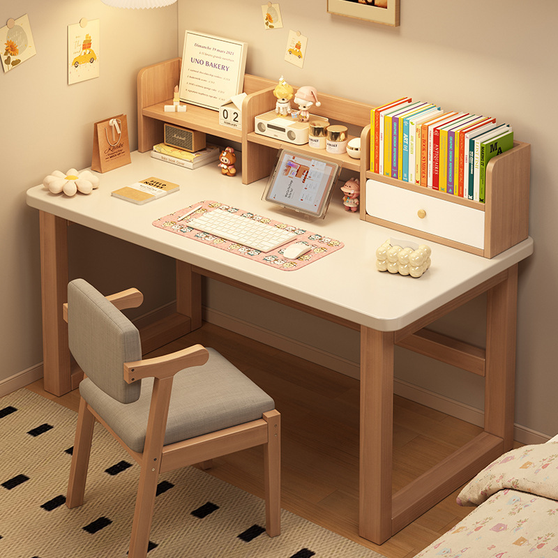 Desk Bookshelf Integrated Table Student Home Writing Desk Solid Wood Legs Simple Desk Bedroom Girls Computer Desk