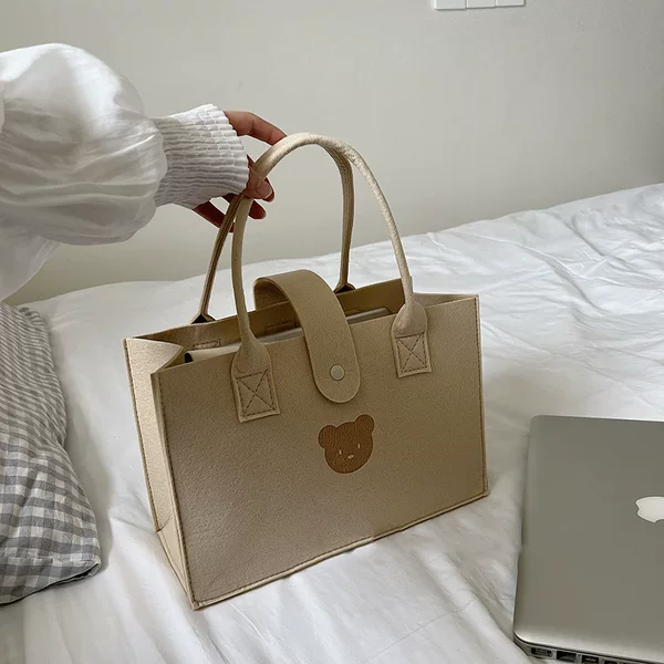 Ins Small Style Multi-purpose Felt Bear Puppy Handbag Simple and stunning Shopping Large Capacity Portable Bag