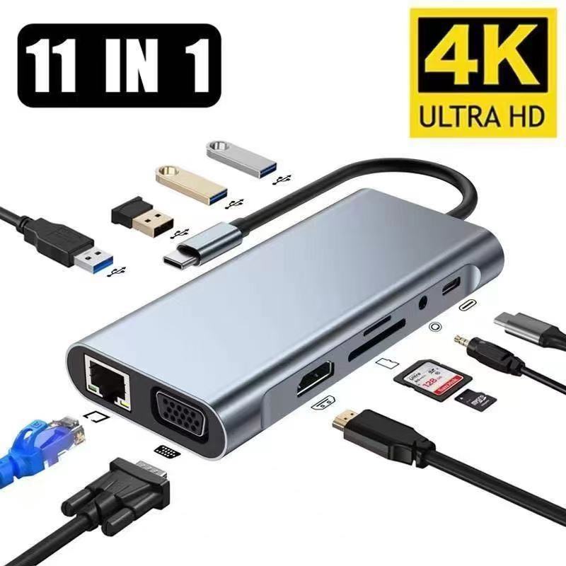 11-in-1 Docking Station Type-C to HDMI Laptop Multi-Port Adapter with Multiple Interfaces