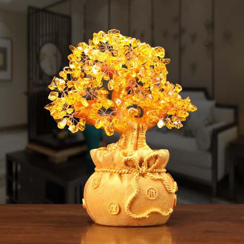 Chinese yellow crystal money tree coin pouch decorative home liquor cabinet craftworks factory direct sale wholesale