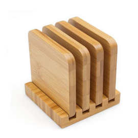 现代简约竹制杯垫套装方形饮料底座咖啡茶杯葡萄酒支架餐桌隔热垫