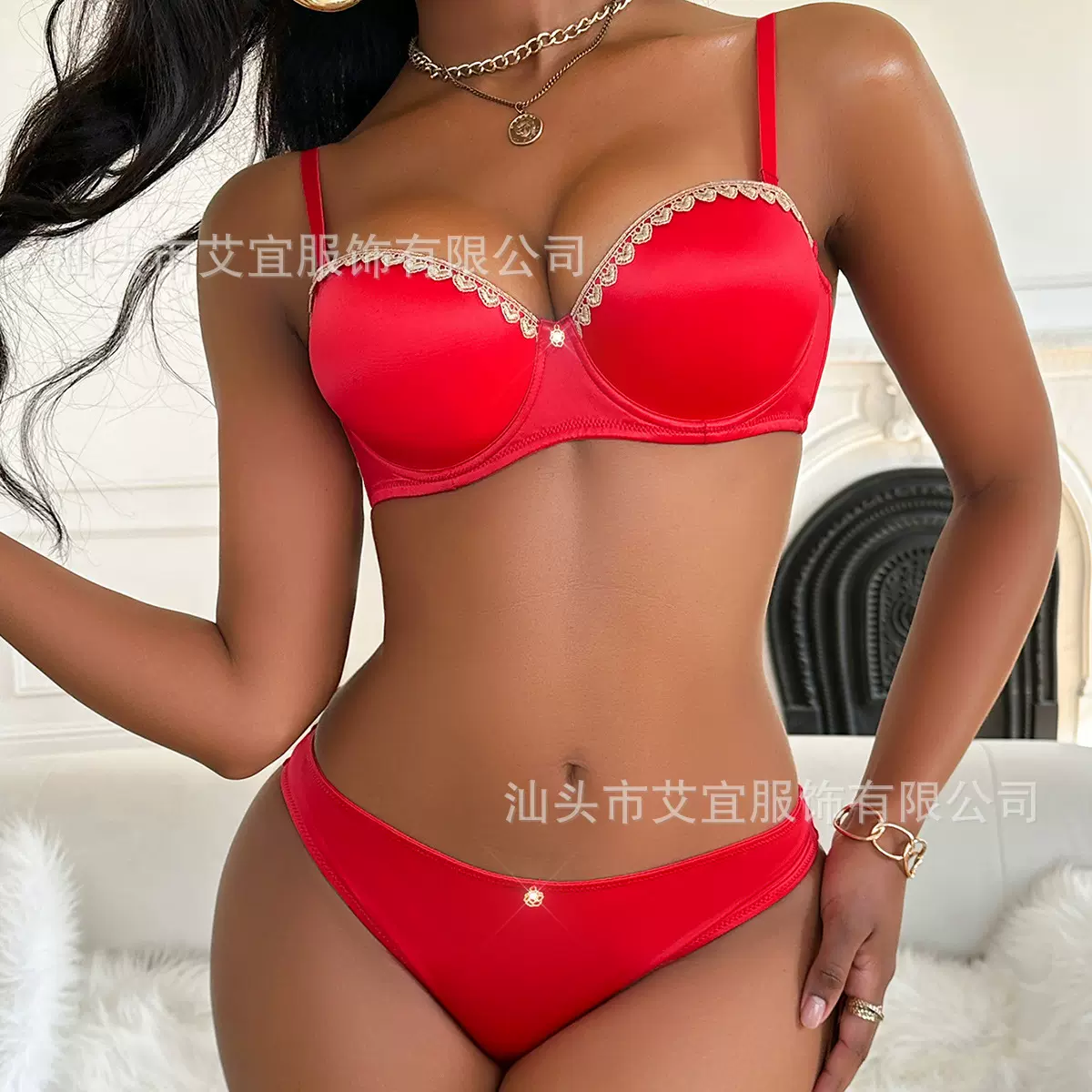 跨境欧美南非缎面聚拢性感文胸套装女士内裤内衣亚马逊TK希音专供