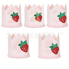 新款可爱草莓数字生日皇冠 宝宝 1 - 5 周岁庆生装饰帽拍照道具