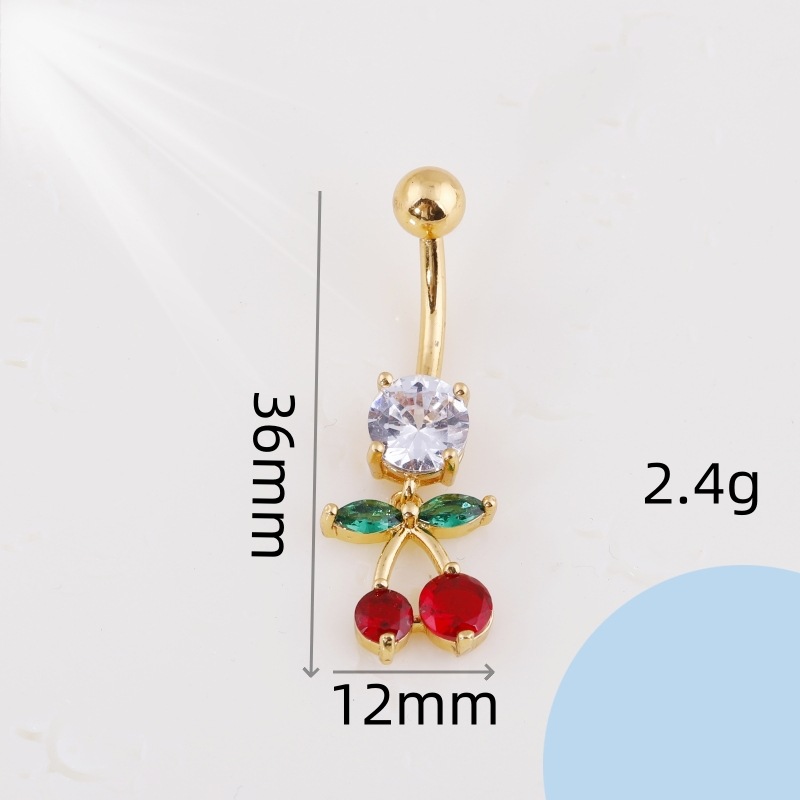 European American Copper Inlaid Zircon Colorful Fruit Collection Navel Ring Stainless Steel Belly Button Piercing detail image 13
