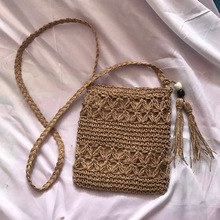 草编包小方米字花钩针包夏季沙滩包休闲拍照单肩包小清新女包