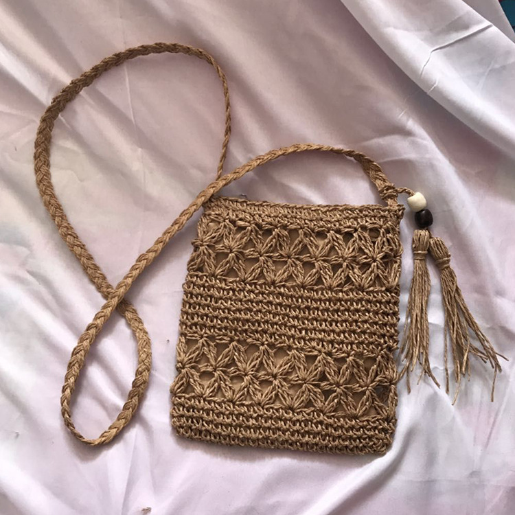 草编包小方米字花钩针包夏季沙滩包休闲拍照单肩包小清新女包