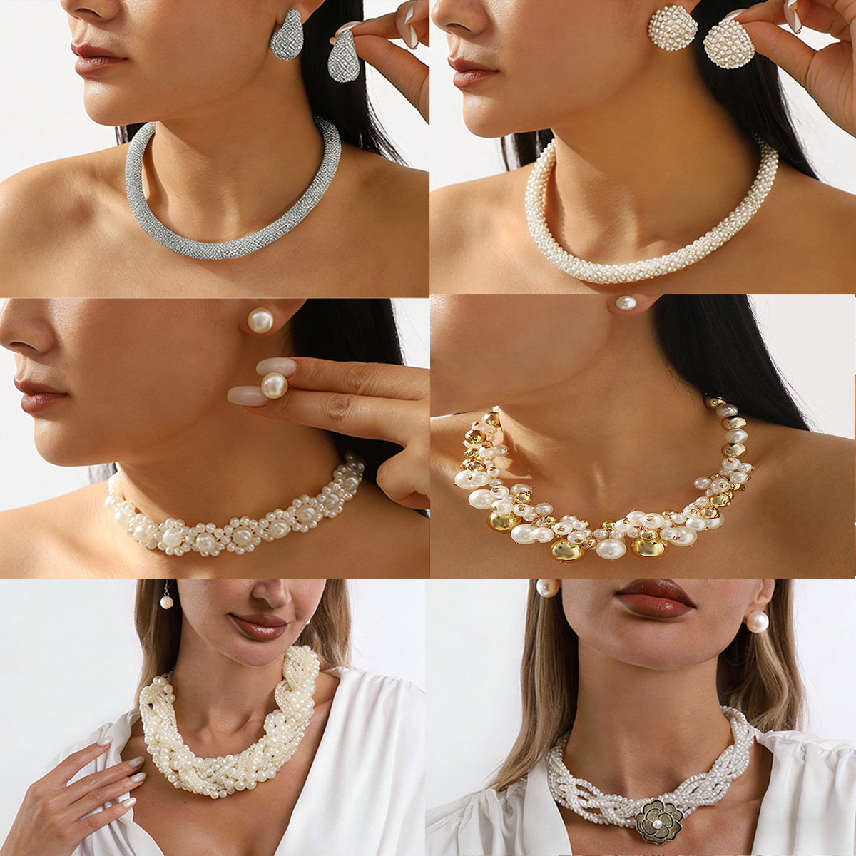 Cross-Border Wedding Versatile Faux Pearl Short Choker Necklace Set, Exaggerated and Elegant Choker Necklace Set, Exquisite Banquet Accessories