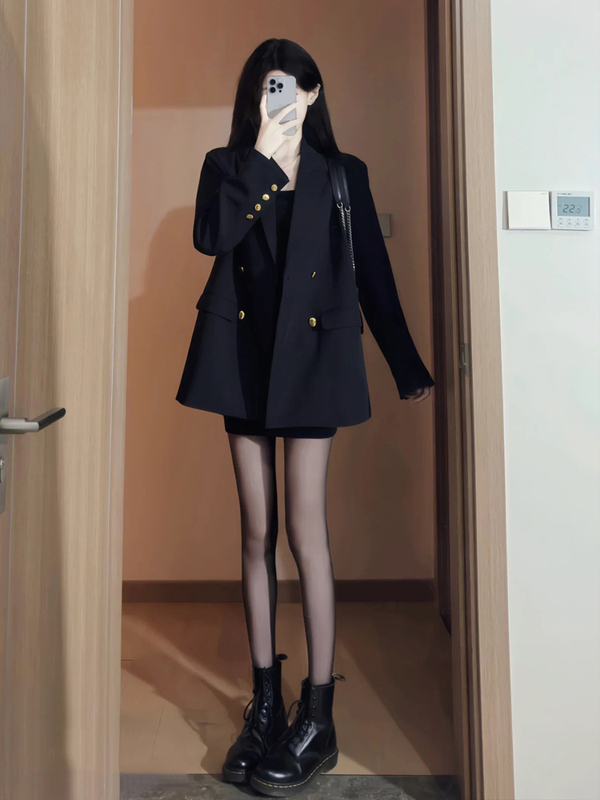 设计感春秋季小个子百搭复古宽松显瘦西装外套女休闲气质黑色西服|undefined