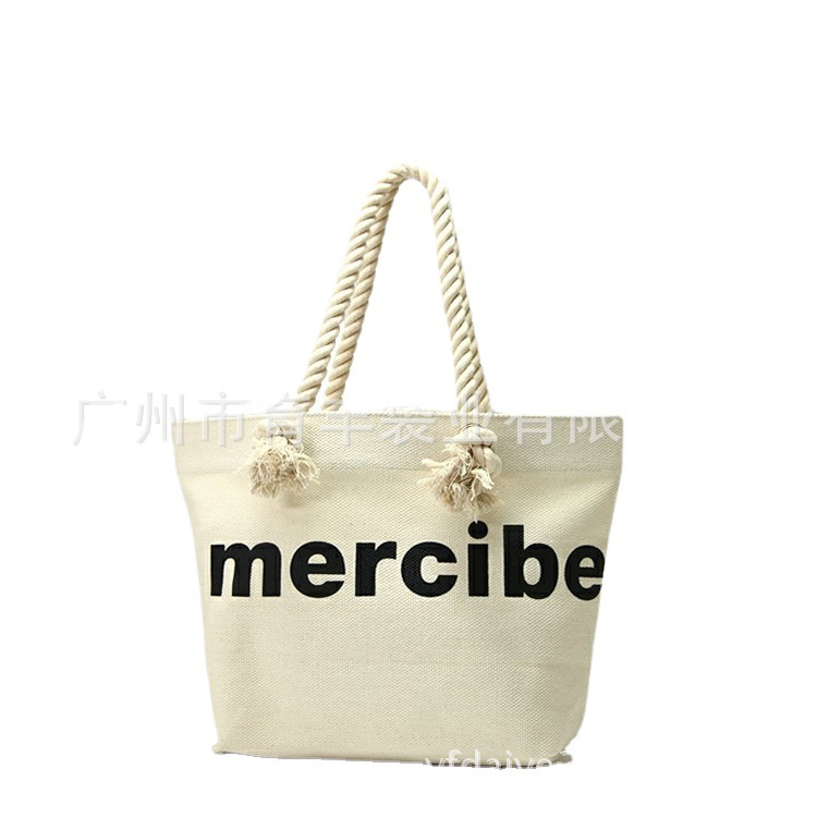 新款白色纯棉涤棉帆布袋 粗手提棉布背包袋 定麻绳棉绳手拎购物袋