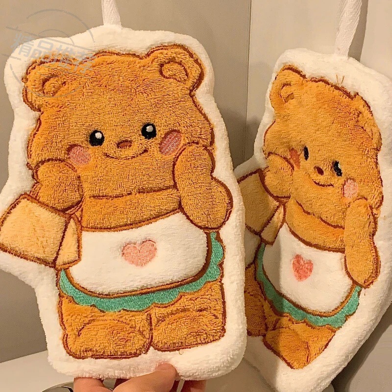 Butter Bear Hanging Hand Towel for Kitchen and Bathroom, Absorbent Quick-Dry Small Towel, Ins Style Children's Thickened Handkerchief Cloth