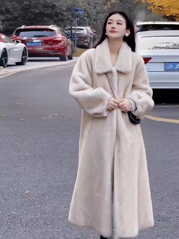 冬季新款环保水貂皮毛一体米兰貂皮草外套女长款宽松大衣毛毛外套|undefined