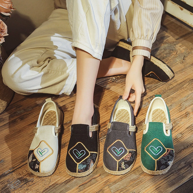 Старые пекинские туфли из ткани женские идиллические льняные туфли ленивые туфли дышащие рыбацкие туфли плоские туфли вышитые туфли