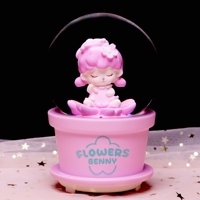 盆栽精灵水晶球梦幻小精灵发光飘雪八音盒创意树脂小摆件生日礼物