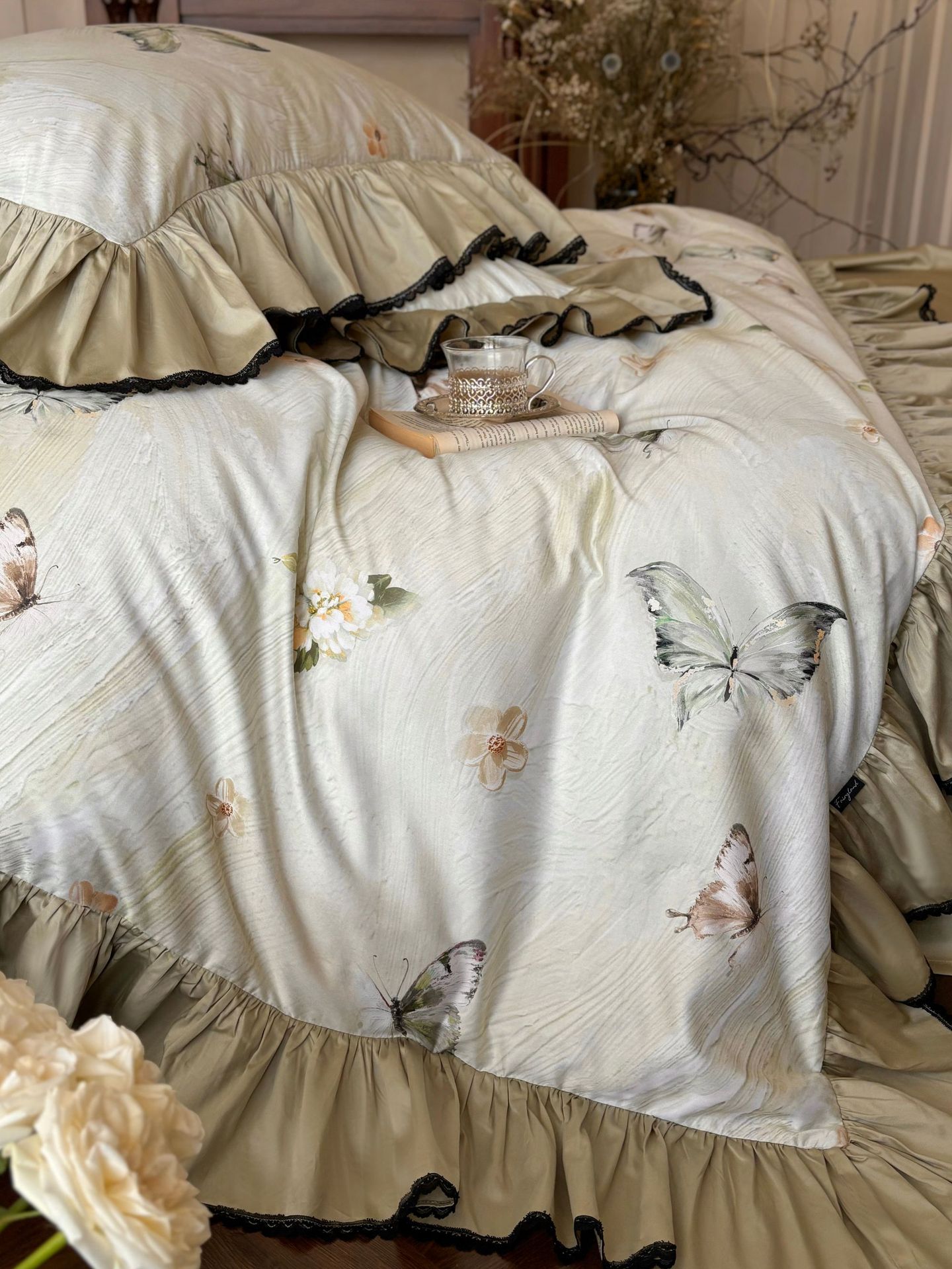 Nordisk vintage boho påslakanset i ren bomull med spets_voghion.com