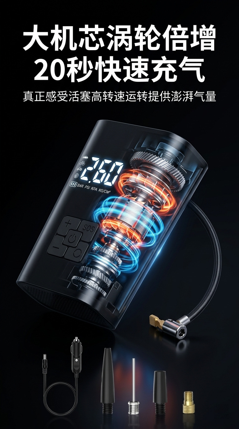 Portable Multi-Functional Automatic Start-Stop Car Air Pump, Bicycle High-Speed Inflator, Car Tire Inflator