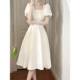 Summer New French Style Square Collar First Love White Long Dress Women's Tight Waist Slimming Small Fresh Elegant Short-sleeved Dress