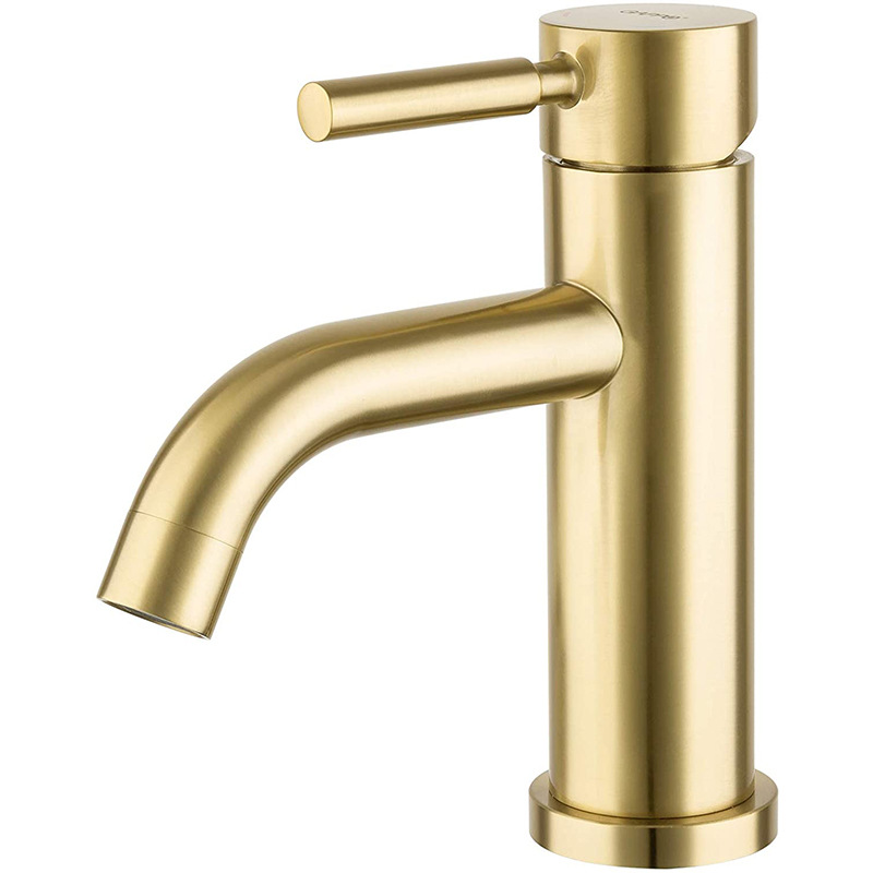Stainless steel brushed gold faucet 304, cold and hot washbasin, washbasin, countertop basin, gold straight and curved faucet full figure