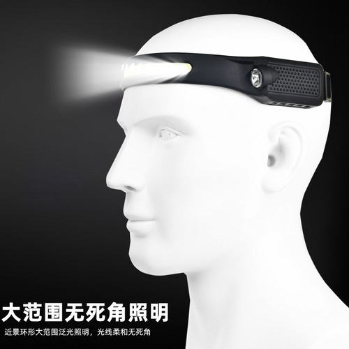 Silicone Sensing Headlamp Dual Light Source Outdoor Running Lamp Car Charging Floodlight Portable Head-Worn Work Light