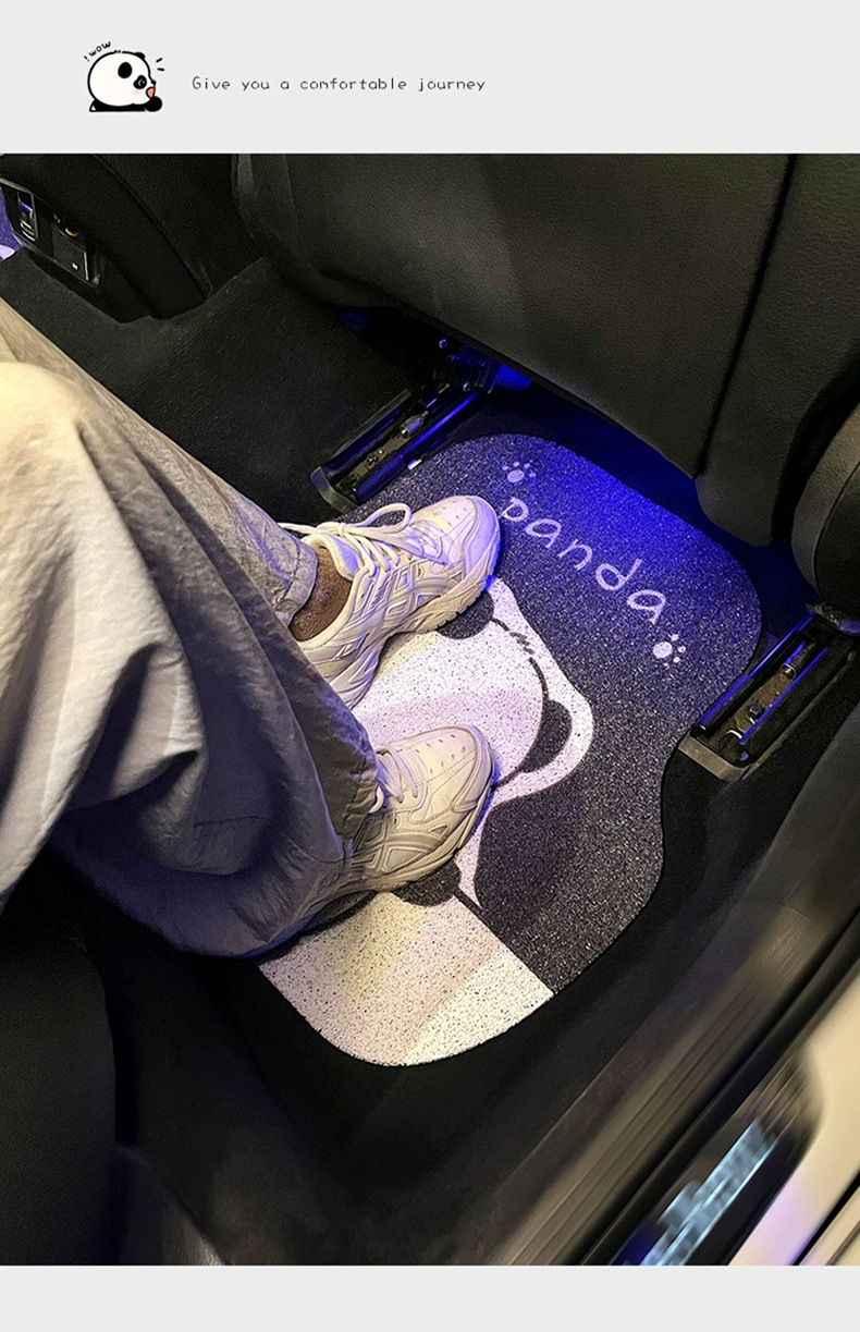 Car Self-Cutting Floor Mats with Wire Loops, Mud-Scraping, Anti-Slip, Cartoon Panda Design, Simple Floor Mats, Universal Car Floor Mats, Four-Piece Set