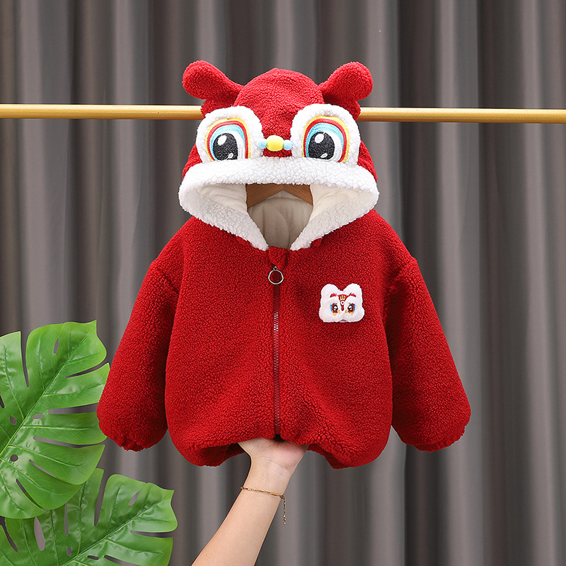 Ropa de Año Nuevo bebé rojo con chaqueta de terciopelo grueso para niños y niñas ropa de invierno chaqueta de terciopelo