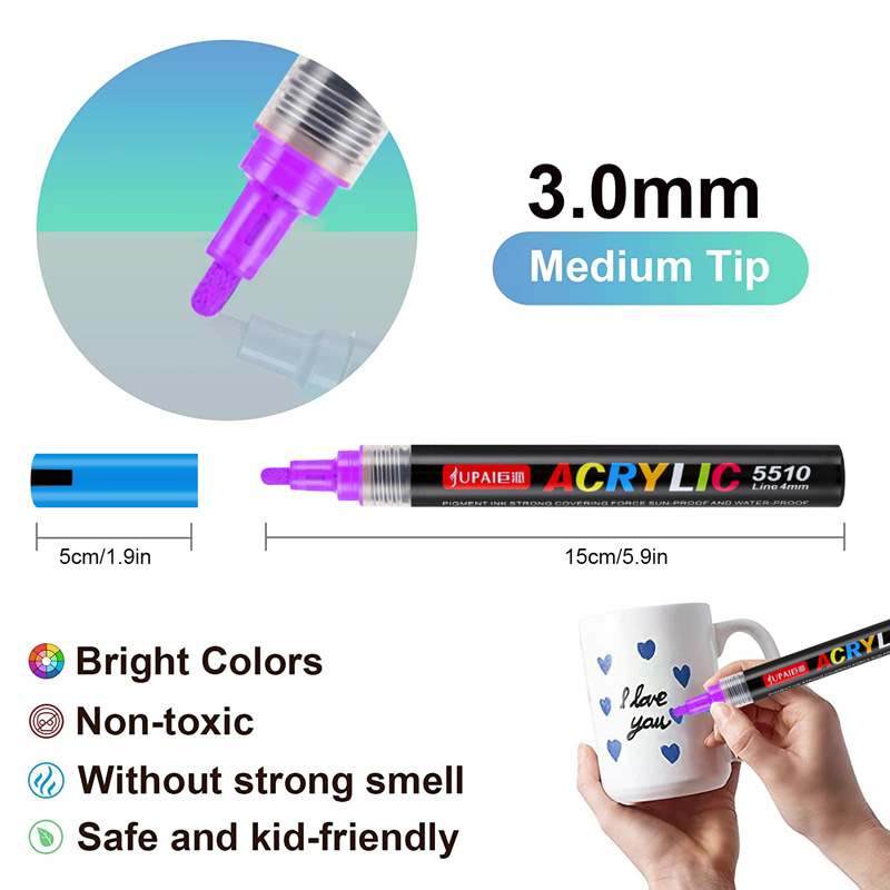 Jupai acrílico marcador a base de agua 60 colores respetuoso con el medio ambiente inodoro MSDS detección pintura plantilla color pluma transfronteriza Venta caliente