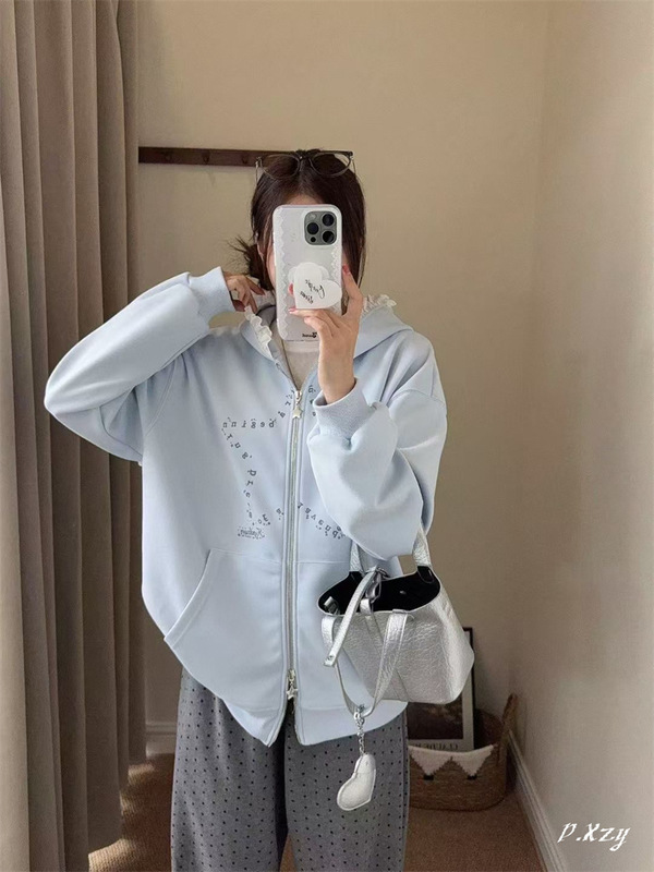 025慵懒风圆领卫衣女秋季新款薄款宽松韩版oversize女式上衣bf外|undefined
