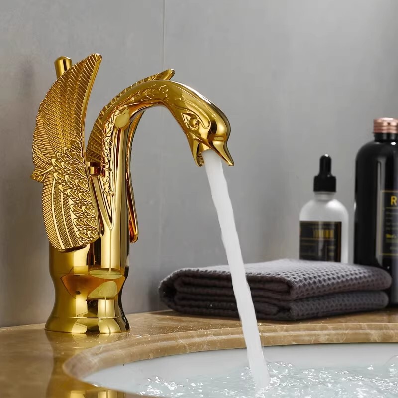Cross-Border Brass Basin Faucet, Hot and Cold Water Basin, Artistic Basin, Bathroom Countertop Basin, Golden Swan Faucet Cross-Border Brass Basin Faucet, Hot and Cold Water Basin, Artistic Basin, Bathroom Countertop Basin, Golden Swan Faucet