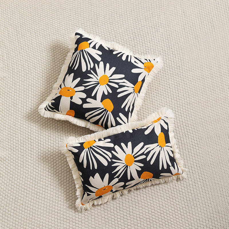 Europeisk och amerikansk stil runt tofskant dekorativ växtblomma bomullslinne tryckt örngott heminredning soffa kuddfodral_voghion.com