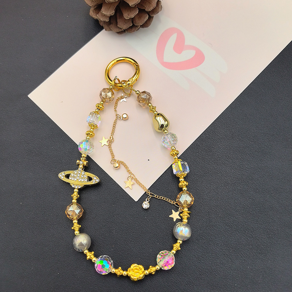 Cadenas de alta sensación de cuentas de cristal de Saturno parpadeante nuevo estilo chino bolso de cámara colgante corta cuerda de caso de teléfono móvil