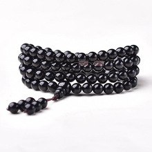 天然乌金黑曜石佛珠手链108颗手串念珠男女多圈水晶玛瑙玻璃6-8mm