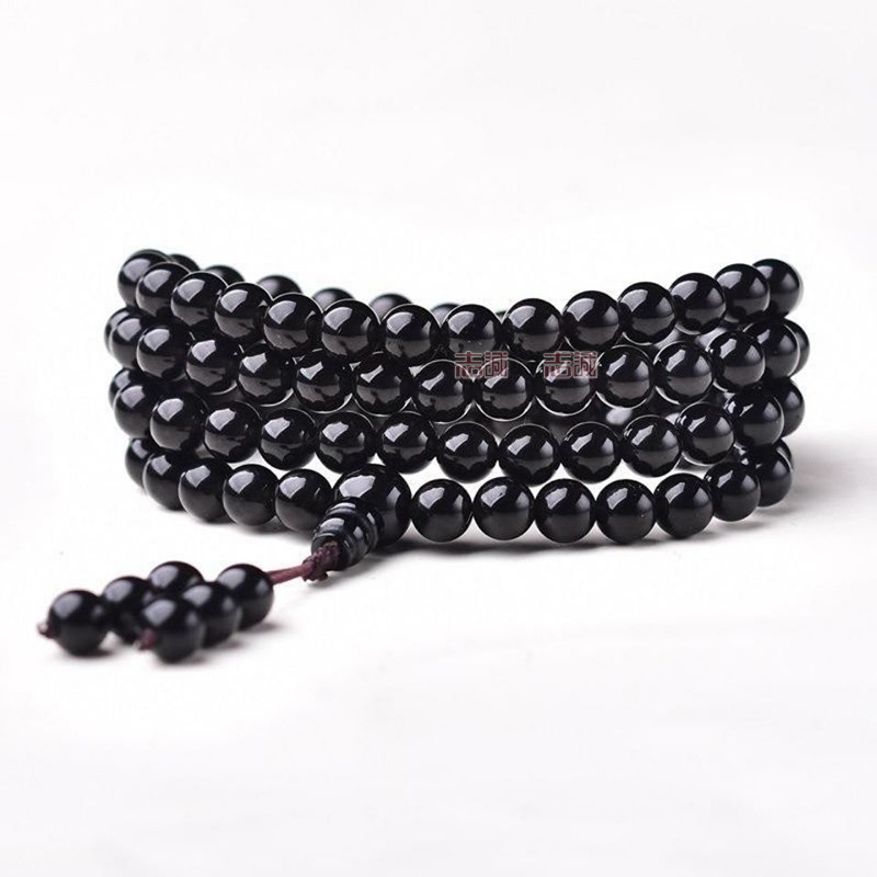 天然乌金黑曜石佛珠手链108颗手串念珠男女多圈水晶玛瑙玻璃6-8mm