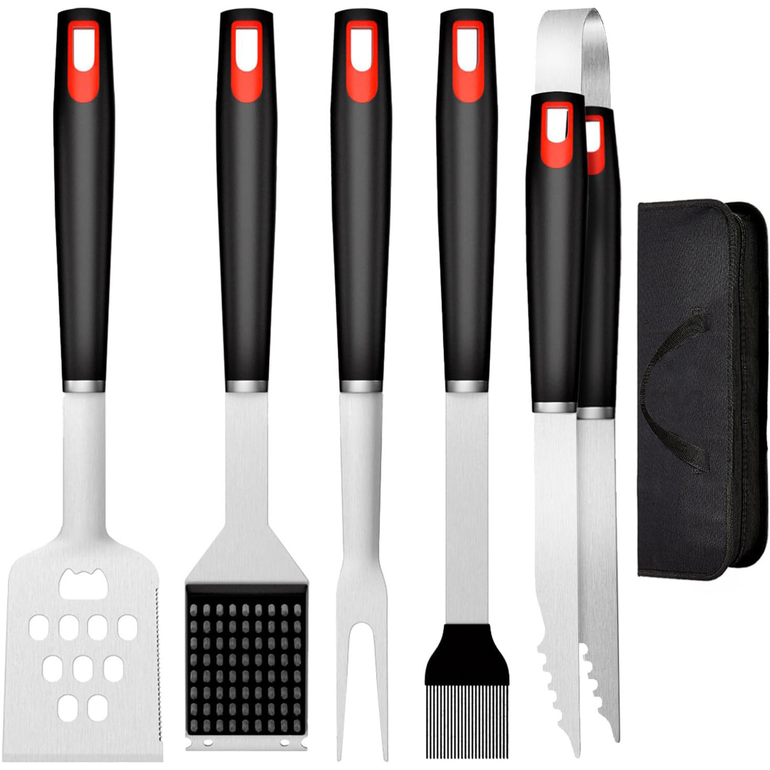 Amazon Barbacoas Acero inoxidable barbacoa herramientas traje al aire libre camping parrilla mango de plástico barbacoa combinación utensilios