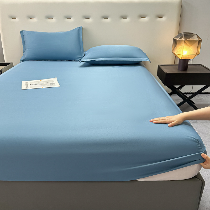 Summer Washed Tencel Bed Sheet Solid Color Ice Silk Bedspread Three-Piece Set Cool Naked Sleeping Ice Silk Bed Sheet Mattress Protector