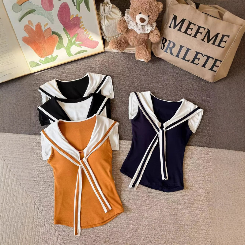 Ice Silk Vest for Women, Navy Style Patchwork Top, Summer 2025 New Slim-Fit, Slimming, Pure Desire Color-Blocking Knitwear