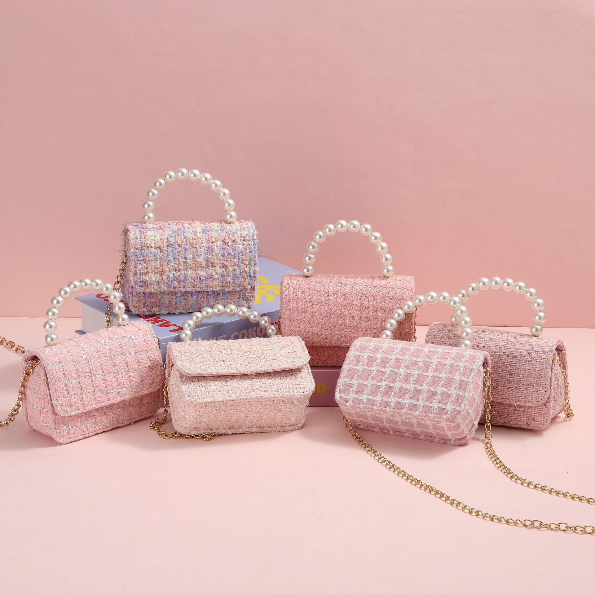 새로운 숙녀 샤넬 진주 핸드백 코튼 리넨 패션 귀여운 어깨 가방 가을과 겨울 데일리 스트리트 크로스 바디 백