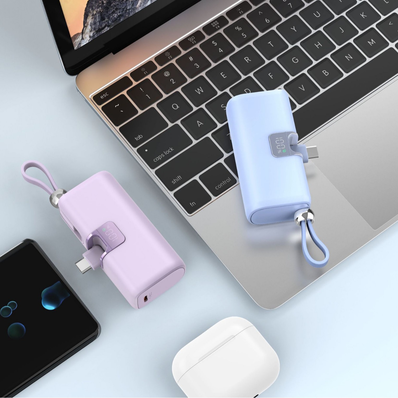 Mini Portable Power Bank with Built-In Cable, Super Fast Charging Capsule, Fast Charging Tail Plug Charging Head, Foldable Mobile Power Supply