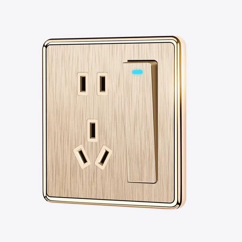 国际电工 Switch socket panel brushed large board Champagne gold household 86 type wall one-open five-stitch cover