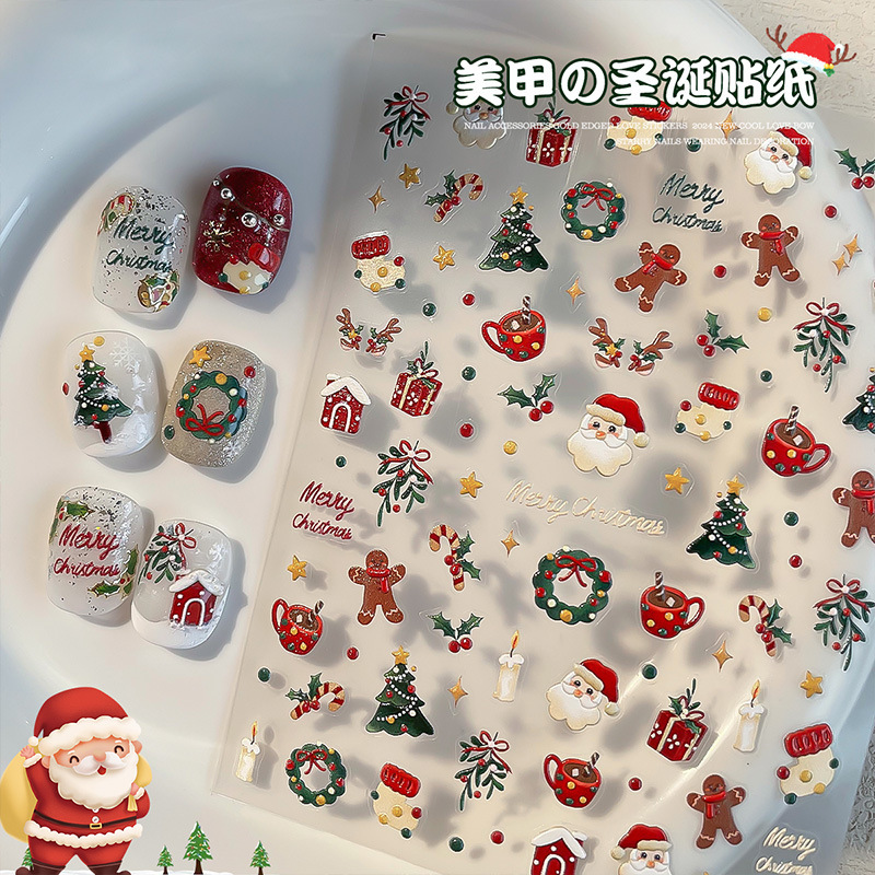 Christmas Snowman Nail Art Stickers Stereo Relief Cute Cartoon Elk Bow Snowflake Nail Stickers Jewelry Decoration