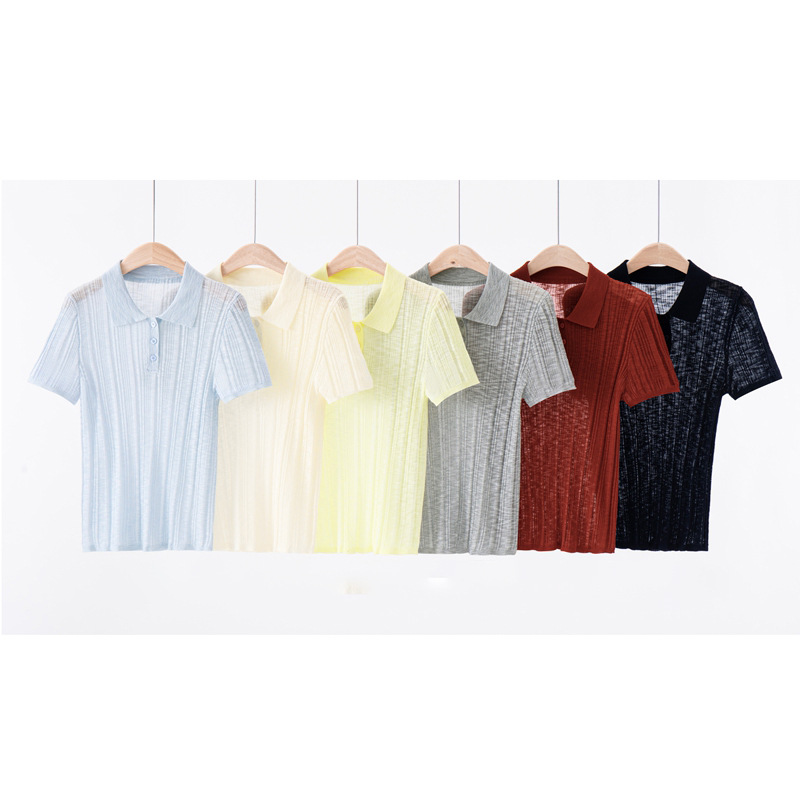 Boway Summer Thin Bamboo Linen Lightweight Breathable Old Money Style Knitted T-Shirt Women's Short Sleeve Polo Shirt Slimming Top