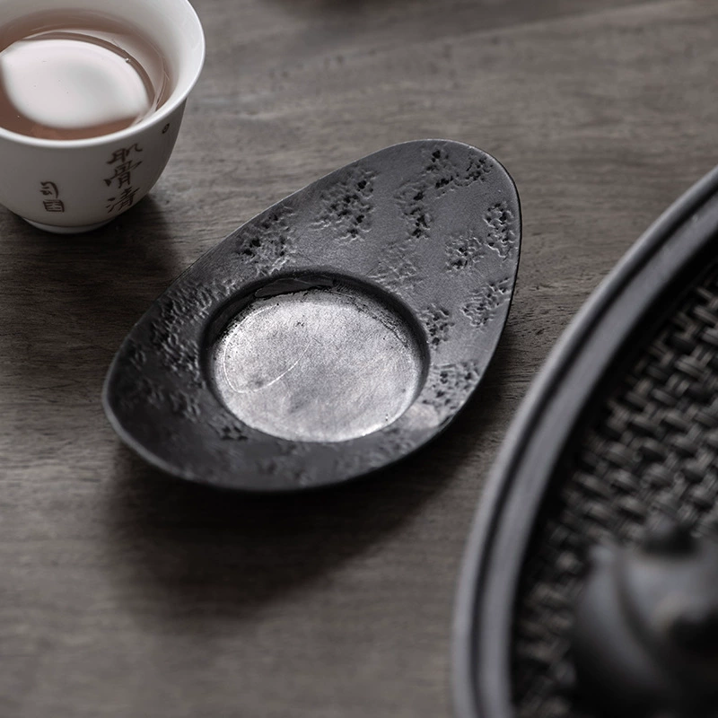 Древний жестяной подушечник высокого класса, подставка для чая, handmade, молотковый рисунок, старый жестяной металл, противоскользящая азиатская чайная посуда для кунфу