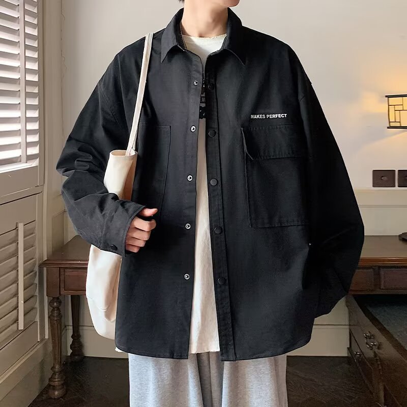 Workwear Long-Sleeved Shirt for Boys Spring and Autum 2025 New High-End Handsome Hong Kong Style Jacket Handsome Shirt Jacket