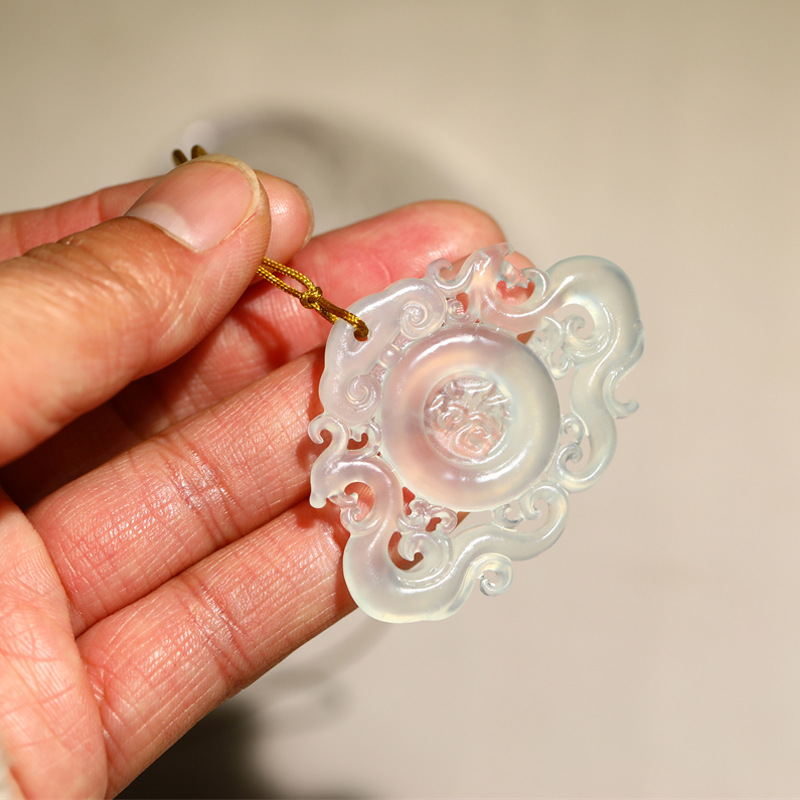 Factory Direct Sale Xiuyan Jade Double Phoenix Offering Blessings DIY Hairpin with Engraved Lock Pendant/Pendant Accessories
