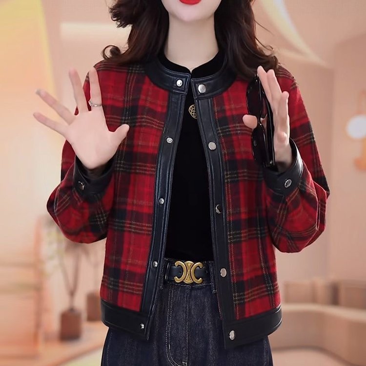 一件代发直播爆款小香风短款格子外套女秋季2025新款时尚夹克上衣|undefined