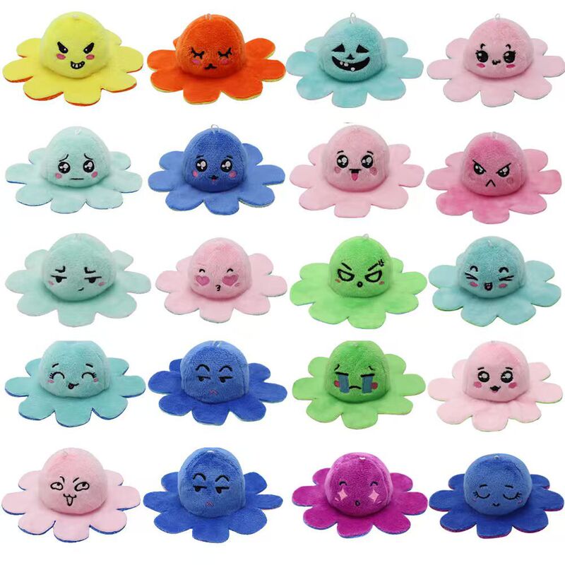 Cross-Border 10cm Flipping Octopus Keychain Doll Octopus Plush Doll Pendant Double-Sided Octopus Keychain